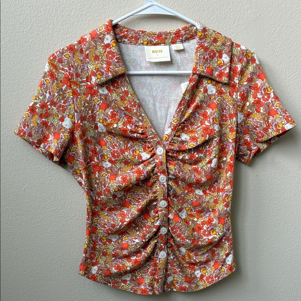 Maeve Anthropologie Orange Flower Top NWT